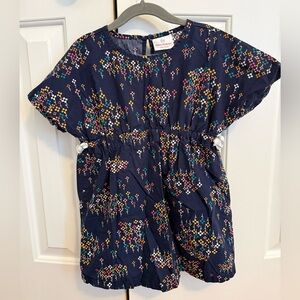 Hanna Andersson Girls Dress Blue Floral Keyhole Crew Neck Cotton Size 5 / 110cm